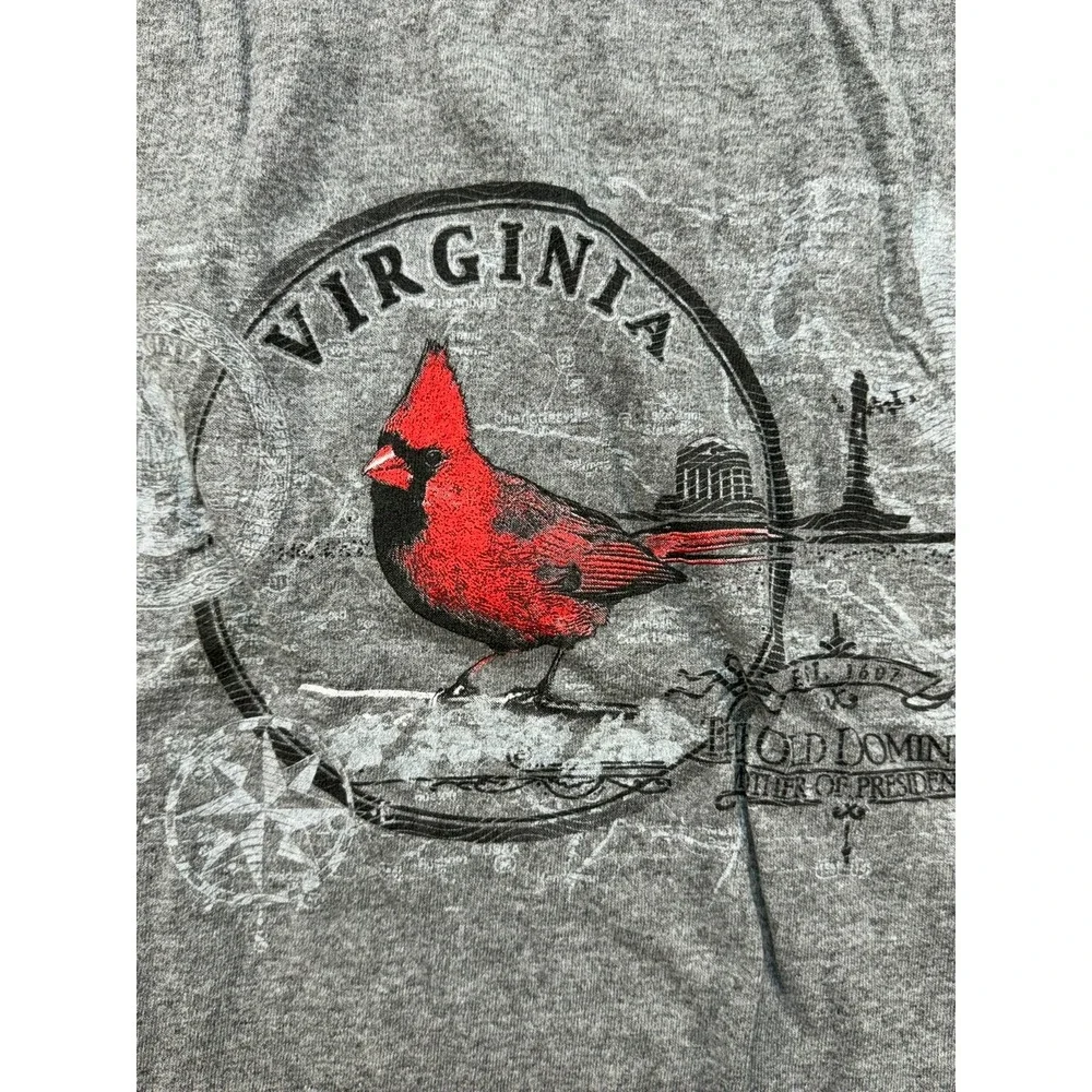 Virginia Old Dominion State T-Shirt Gray Cardinal Bird‎ Size XL